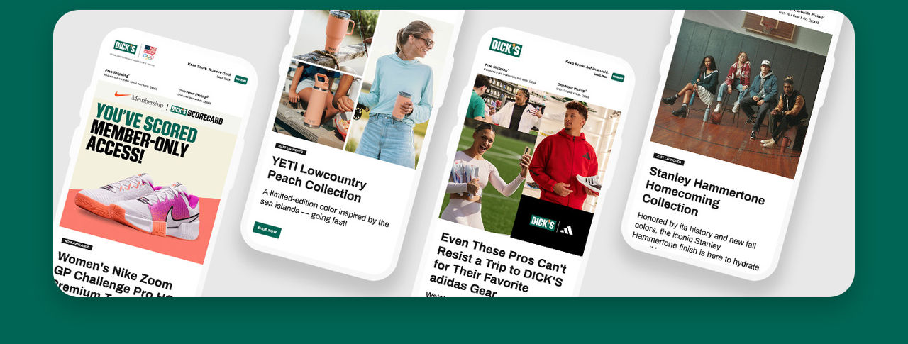 Examples of email creative designed at Dick's Sporting Goods